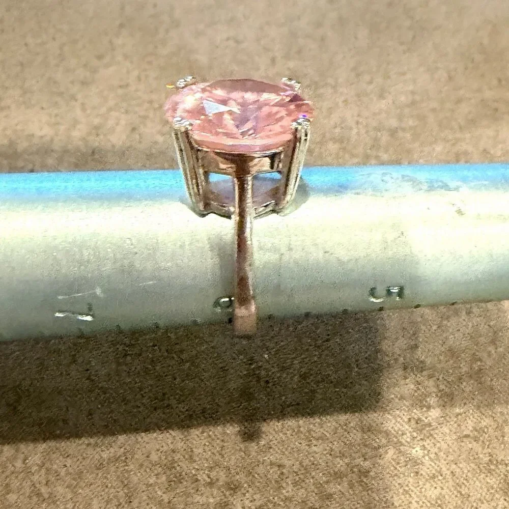925 Sterling Silver Pink Solitaire Ring Round Cut Promise Engagement Ring Sz 6